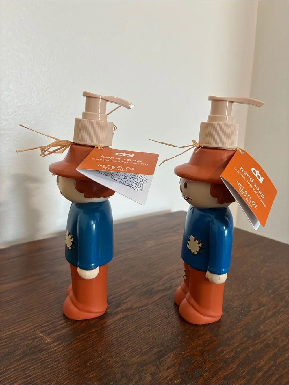 NWT- Set of 2- Caramel Pumpkin Scented Scarecrow Hand Soap Dispensers 6oz
